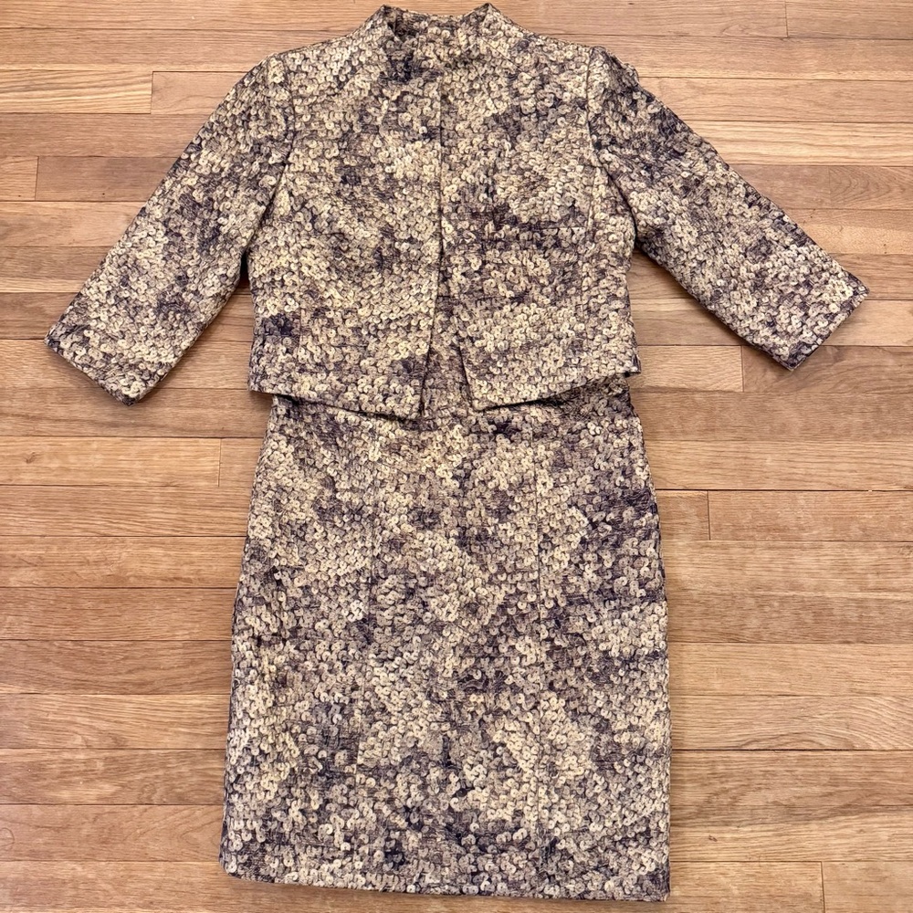 Zelda Women's Metallic Floral Knee Length Dress and Jacket Set - Size 6
 b87